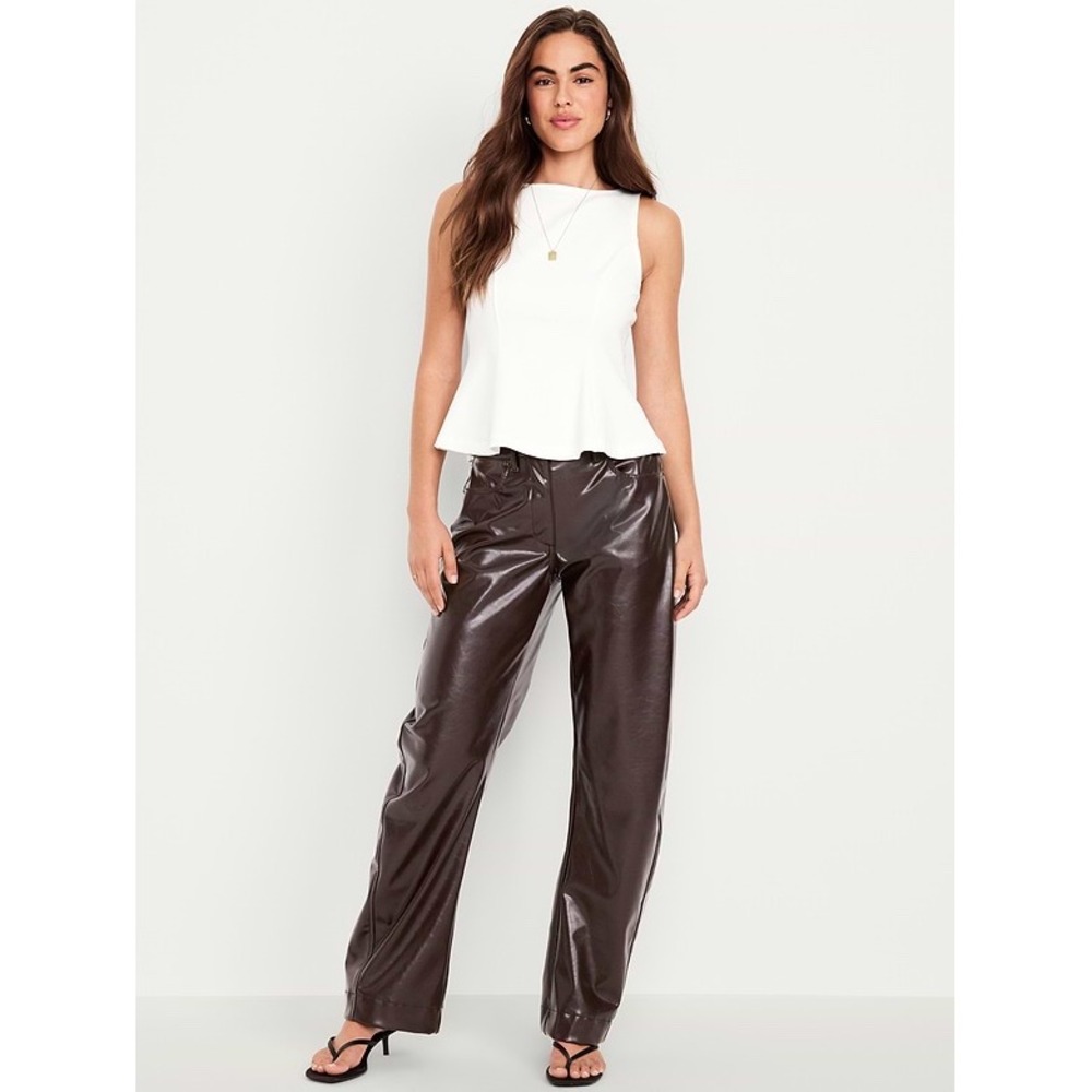 NWT Old Navy Faux Leather Barrel Leg Pants Brown‎ Size 4 Tall
